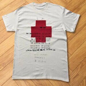 White Red Cross Calendar Graphic Tee Abstract Art Shirt